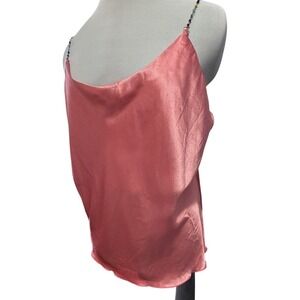 Nicole Miller‎ New York Coral Satin Beaded Strap Cami Top Women L Made in USA